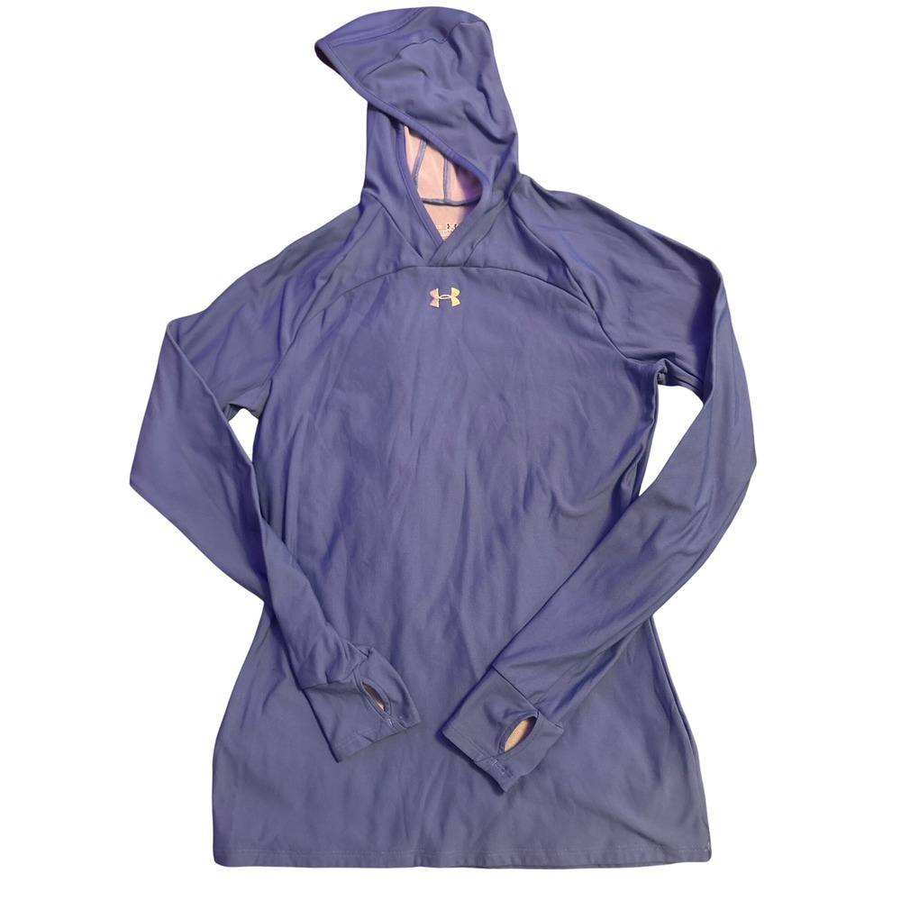 Under Armour ColdGear Women's Blue Hooded Running Pullover Ponytail Hole XL